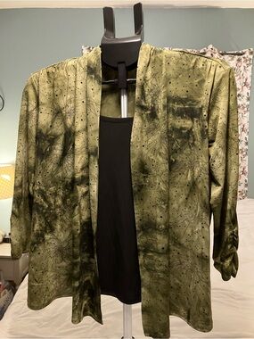 Elementz Petite Medium  Black Floral Open Front Cardigan Kimono Jacket